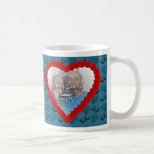 Hearts & Roses Blue Customisable Photo Mug