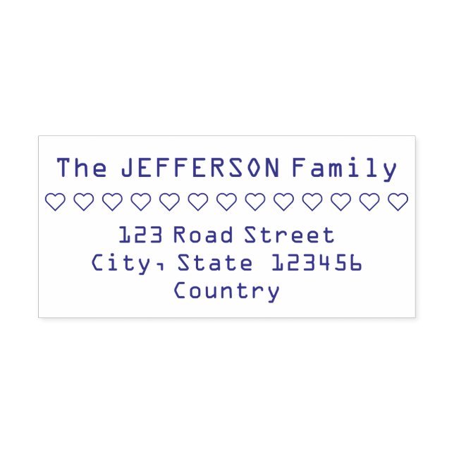 Hearts Row Family Name and Address Rubber Stamp (Design)