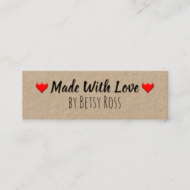 Hearts Rustic Made With Love Handmade Kraft Mini Business Card (Front)