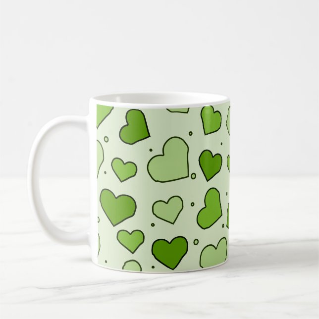 Hearts Seamless Pattern - Green Tones  Coffee Mug (Left)