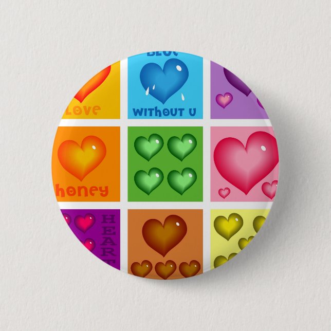 Hearts Set 6 Cm Round Badge (Front)
