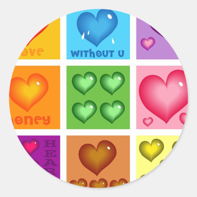 Hearts Set Classic Round Sticker (Front)