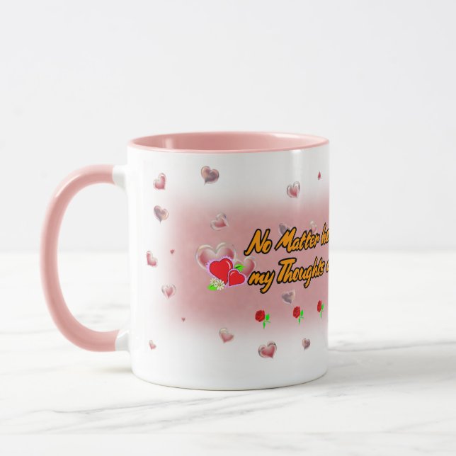 Hearts-shaped soap bubbles on a White Pink Ceramic Mug (Left)