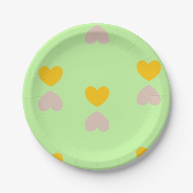 Hearts shapes on light green paper plate (Front)
