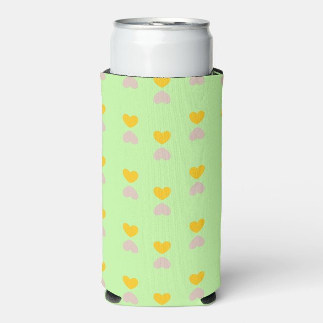 Hearts shapes on light green seltzer can cooler (Seltzer Front)