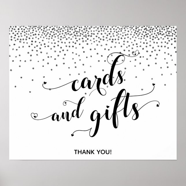 Hearts & Silver, Cards and Gifts Reception Sign (Front)