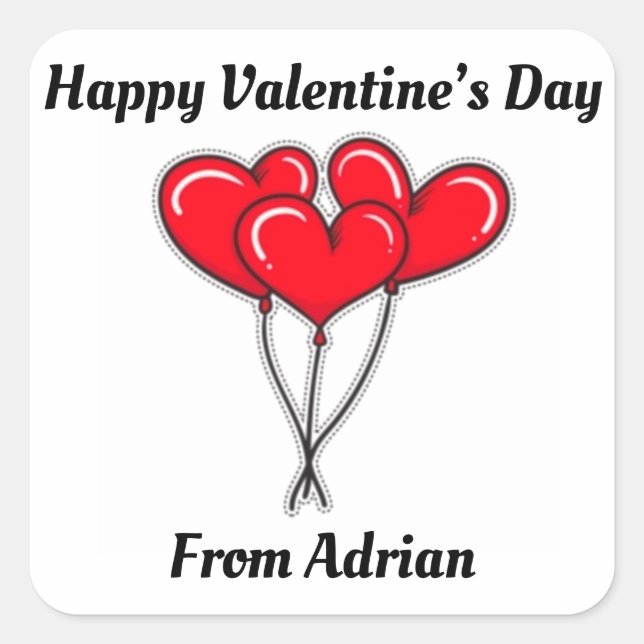 Hearts Simple Valentine Favour Kids Valentine Labe Square Sticker (Front)