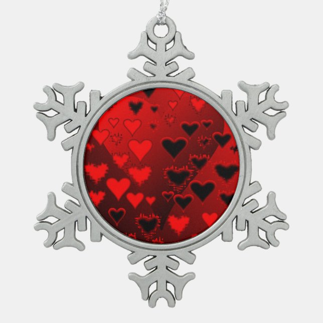 Hearts Snowflake Pewter Christmas Ornament (Front)