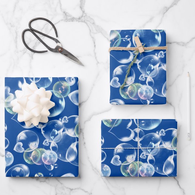 Hearts Soap Bubbles Wrapping Paper Sheet (Front)