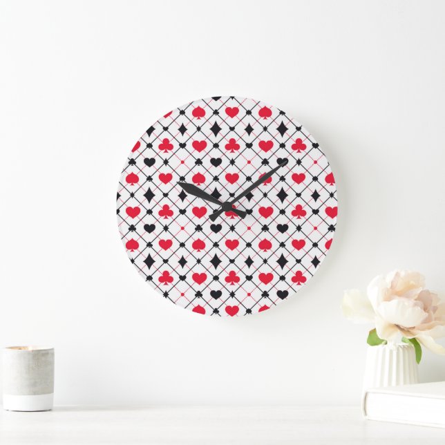 Hearts Spade Clubs Cards  Large Round  Large Clock (Home)