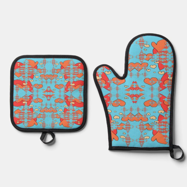 Hearts Sparks Oven Mitt & Pot Holder Set (Front)