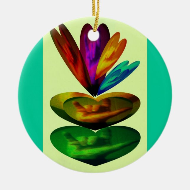 Hearts Speak I Love you Ceramic Tree Decoration (Front)