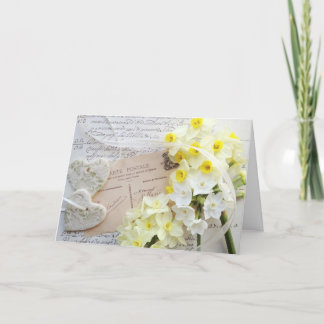 Hearts, spring flowers, old postcard Mother's Day