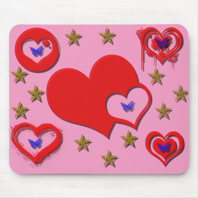 Hearts, Stars, Butterfly Mousepad (Front)