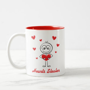 Hearts Stealer Cute Stick Figure Love Design Two-Tone Coffee Mug