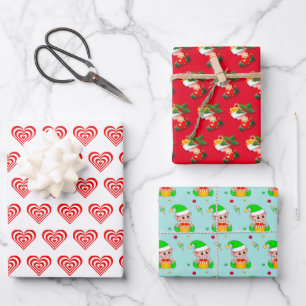 Hearts, Stockings and Christmas Elf Wrapping Paper Sheet