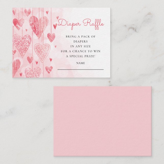 Hearts Sweetheart Baby Diaper Raffle  Enclosure Card (Front/Back)