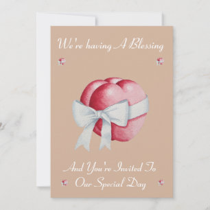 hearts tied with white ribbon wedding blessing invitation