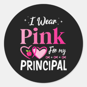 Hearts Together I Wear Pink For My Principal Breas Classic Round Sticker