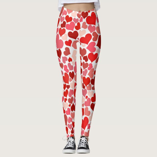 Hearts Toss All Over Red Pink Women's Comfortable Leggings (Front)