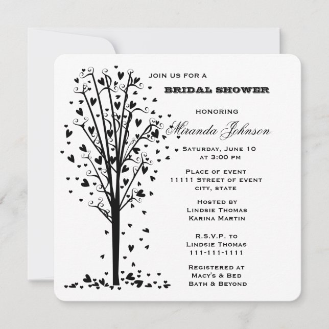 Hearts Tree Bridal Shower Invitation (Front)