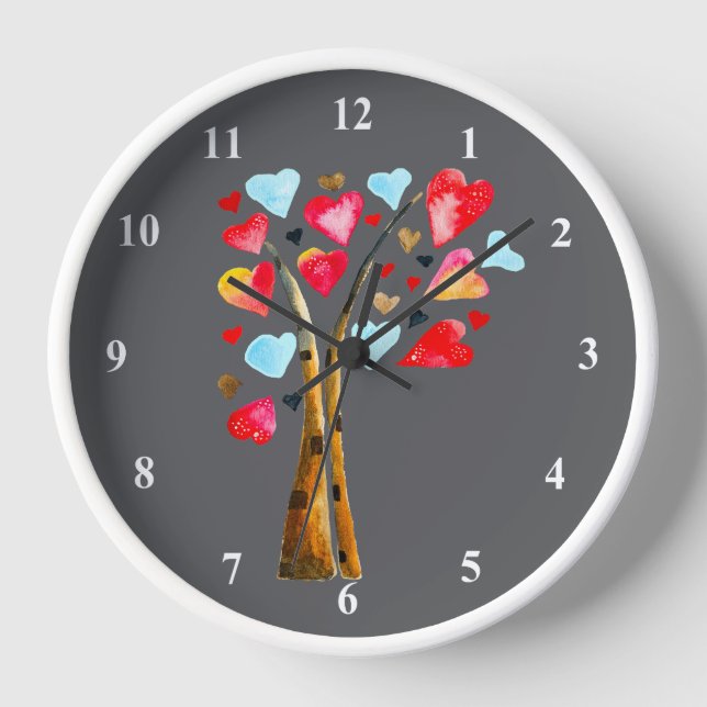 Hearts tree whimsical valemtines clock (Front)