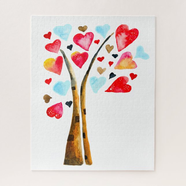 Hearts tree whimsical valemtines jigsaw puzzle (Vertical)