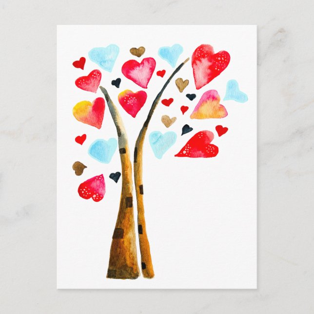 Hearts tree whimsical valemtines postcard (Front)