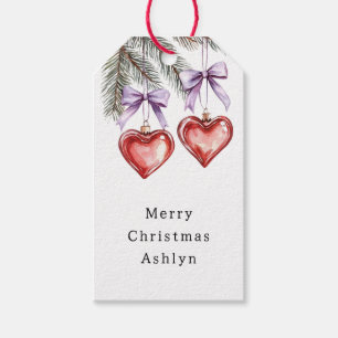 Hearts Trees Red Purple Bows Christmas Gift Tags