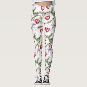 Hearts Trees Red Purple Bows Christmas Leggings