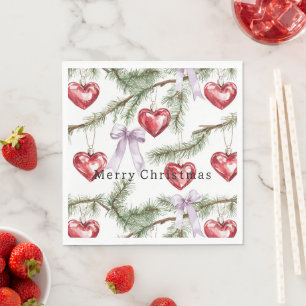 Hearts Trees Red Purple Bows Christmas Napkin