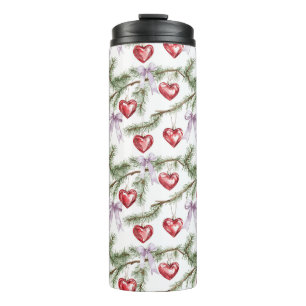 Hearts Trees Red Purple Bows Christmas Thermal Tumbler