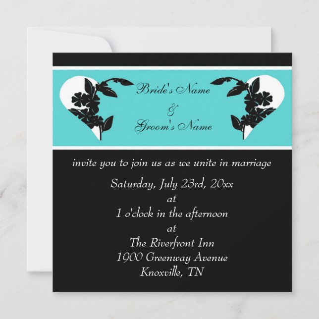 Hearts Turquoise and Black Wedding Invitation (Front)
