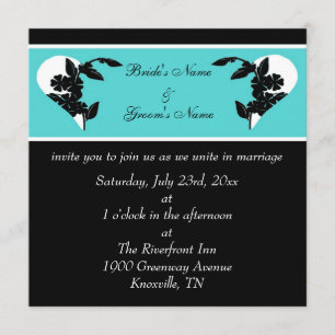 Hearts Turquoise and Black Wedding Invitation