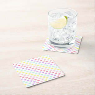 Hearts Unicorn Rainbow Colours Valentines Day Square Paper Coaster