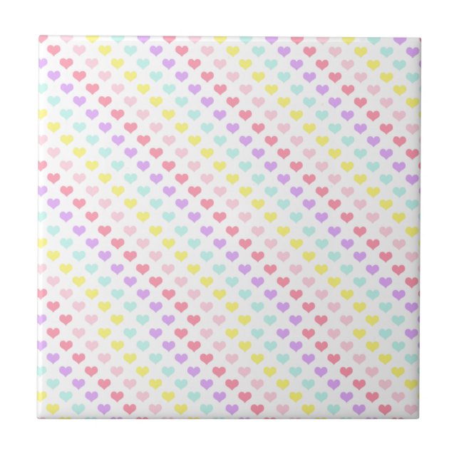 Hearts Unicorn Rainbow Colours Valentines Day Tile (Front)