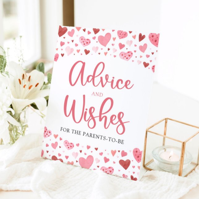 Hearts Valentine Baby Shower Advice and Wishes Pedestal Sign (Creator Uploaded)