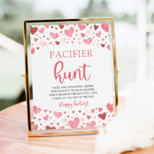 Hearts Valentine Baby Shower Pacifier Hunt Sign