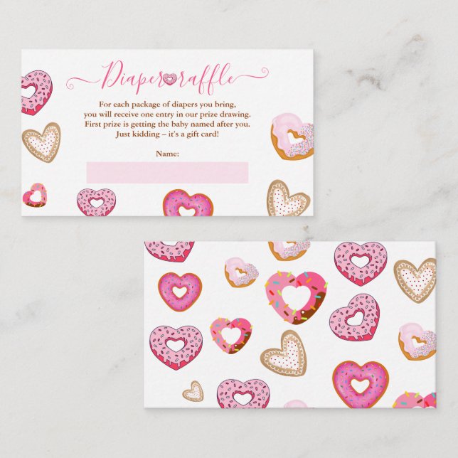 Hearts valentine doughnuts diaper raffle baby show enclosure card (Front/Back)