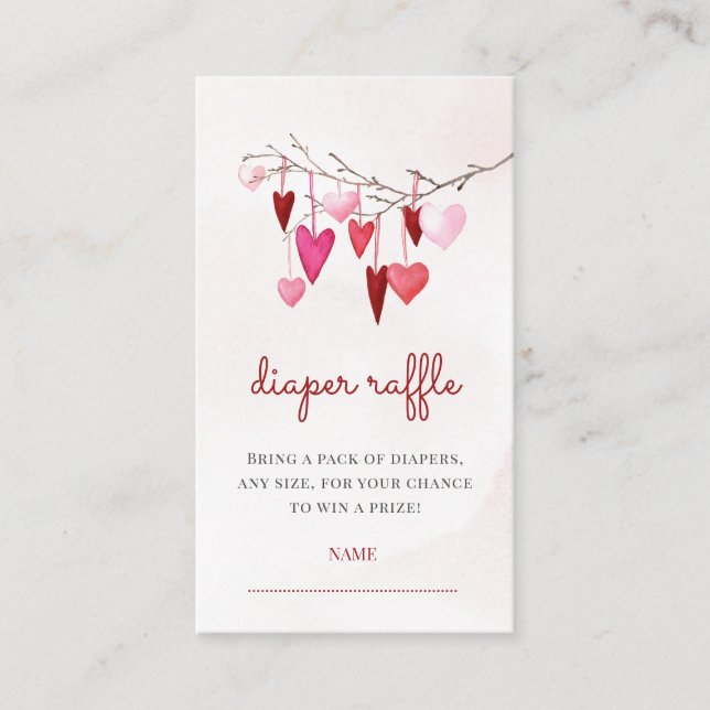 Hearts Valentine Girl Baby Shower Diaper Raffle Enclosure Card (Front)