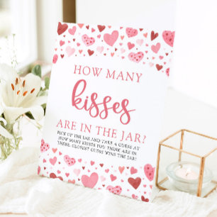 Hearts Valentine How Many Kisses Baby Shower Game Pedestal Sign
