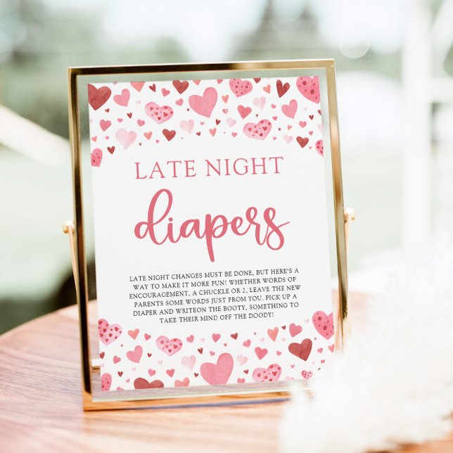 Hearts Valentine Late Night Diapers Baby Shower Poster (Creator Uploaded)