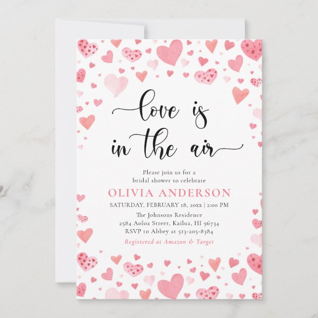 Hearts Valentine Love is in the Air Bridal Shower Invitation (Front)