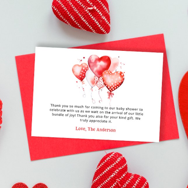 Hearts Valentine Sweetheart Baby Shower Thank You Card (Creator Uploaded)