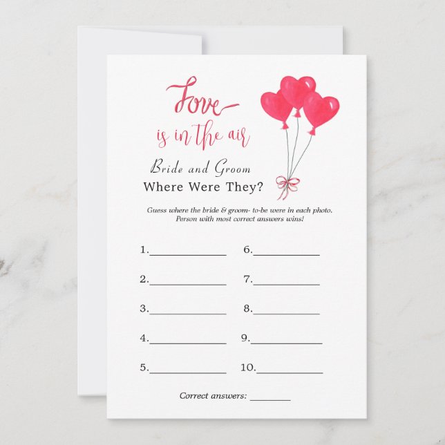 Hearts Valentines Bridal shower game Invitation (Front)