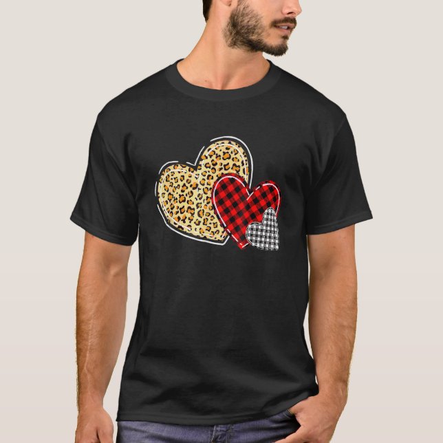 Hearts Valentines Day Leopard Plaid Love  Boys Gir T-Shirt (Front)