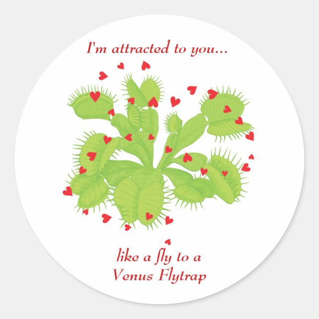 Hearts & Venus Flytrap Classic Round Sticker (Front)
