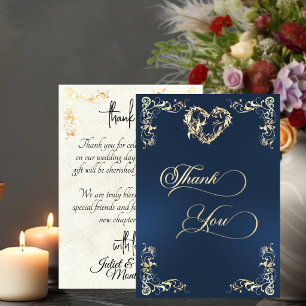 Hearts & Vintage Border - Blue Thank You Card