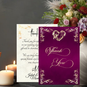 Hearts & Vintage Border - Plum Thank You Card