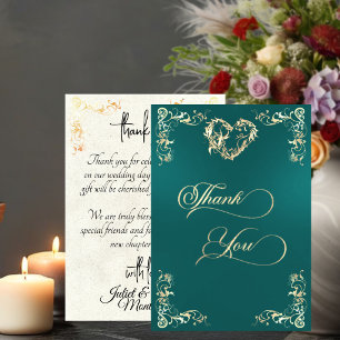 Hearts & Vintage Border - Teal Thank You Card